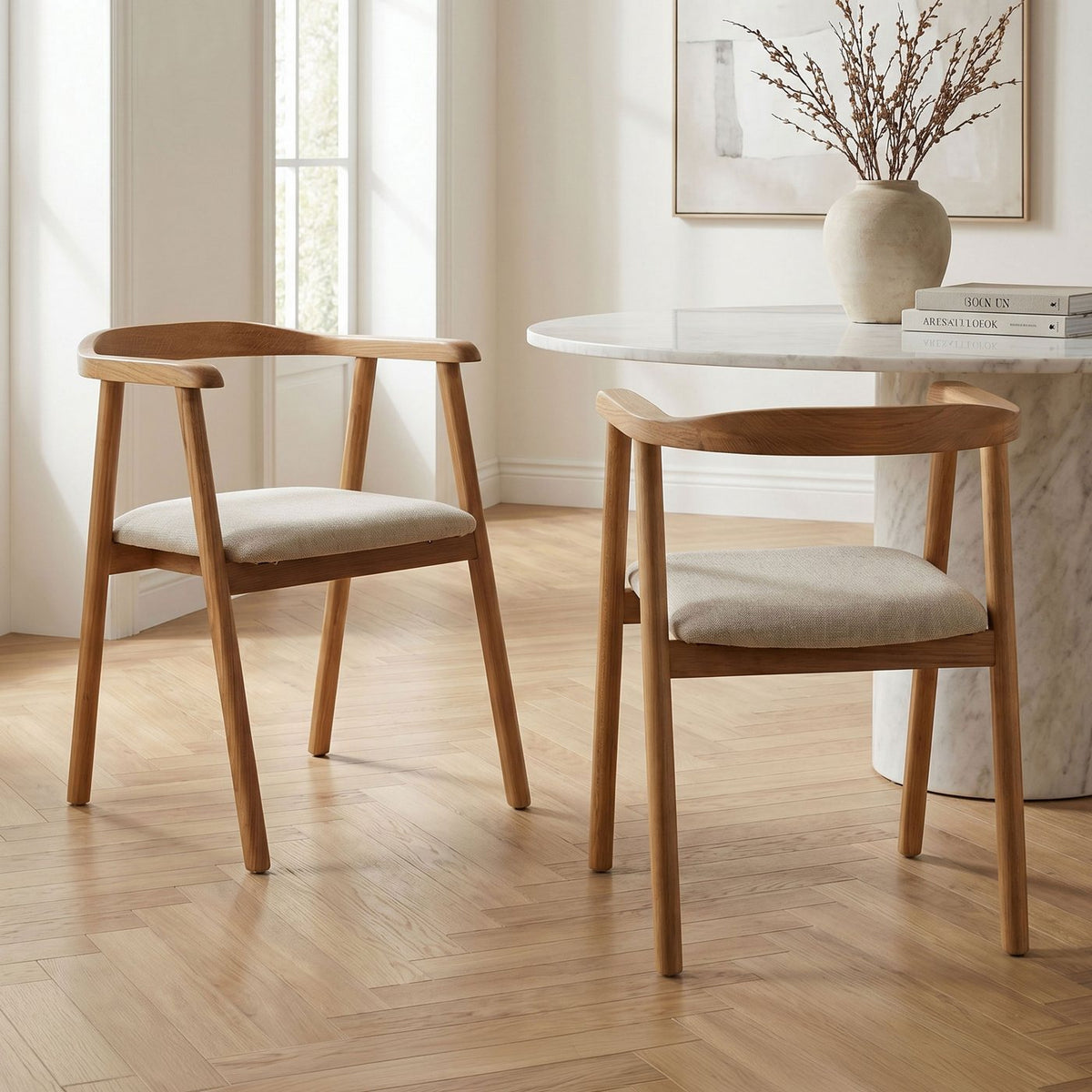 Lot De 2 Chaises Repas En Tissu Texturé Et Bois - Beige
