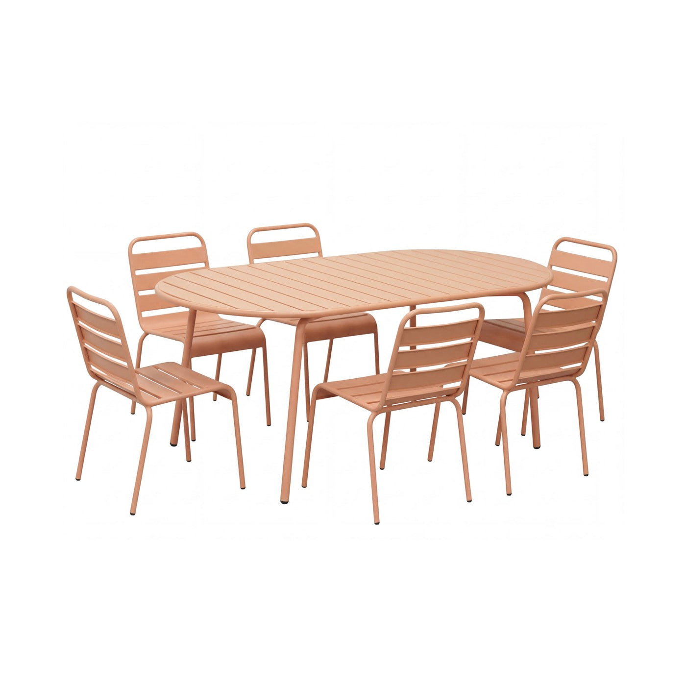 Baca - Ensemble Table De Jardin Ovale + 6 Chaises En Métal - Terracotta