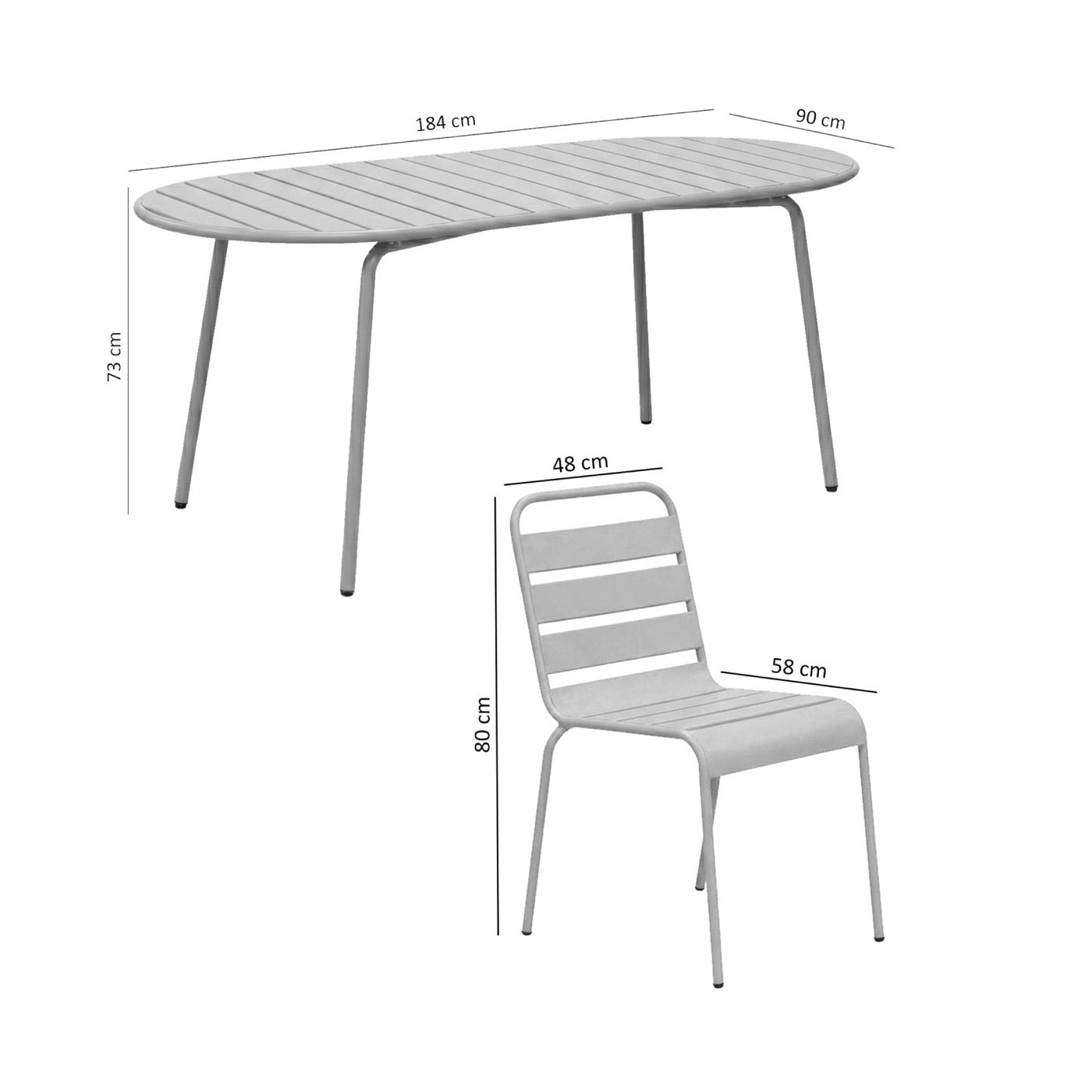 Baca - Oval Garden Table + 6 Metal Chairs Set - Green