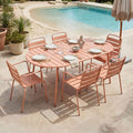 Baca - Oval Garden Table + 6 Metal Armchairs Set - Terracotta