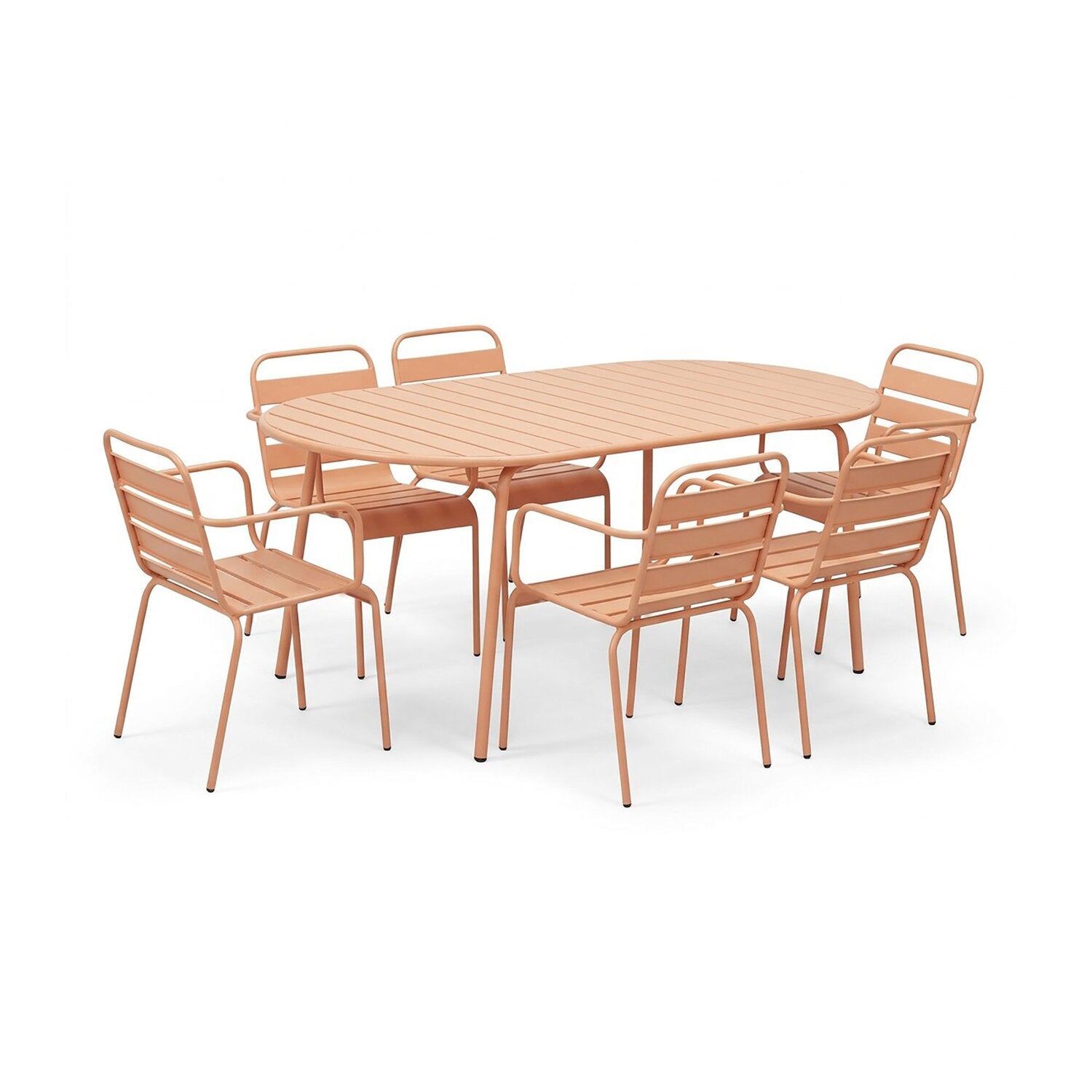 Baca - Oval Garden Table + 6 Metal Armchairs Set - Terracotta