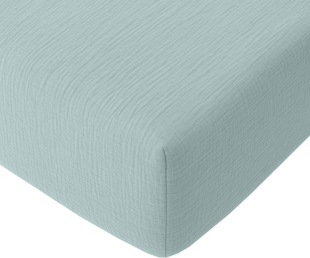 Pur - Lenzuolo Con Angoli - 100% Garza Di Cotone Lavato - Blu Ghiaccio