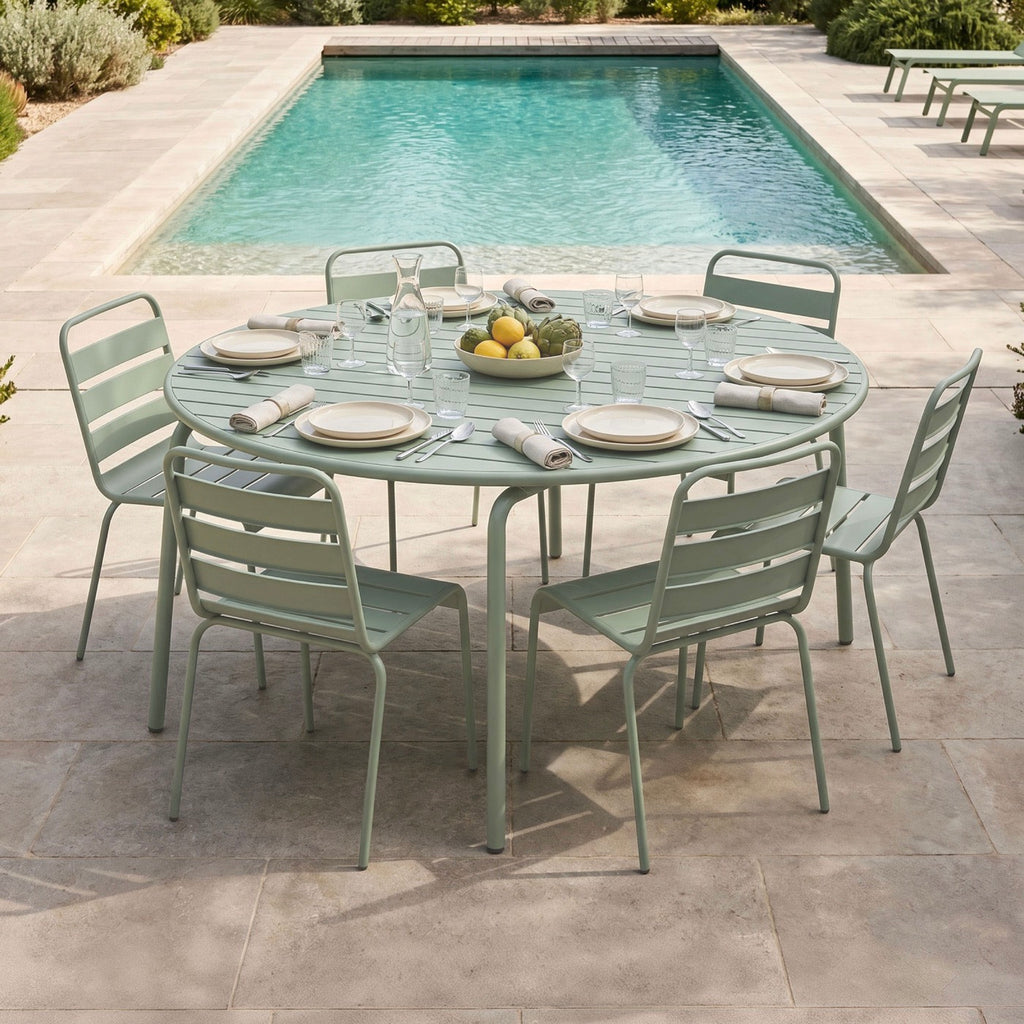 Baca - Garden Table + 6 Metal Chairs Set - Green