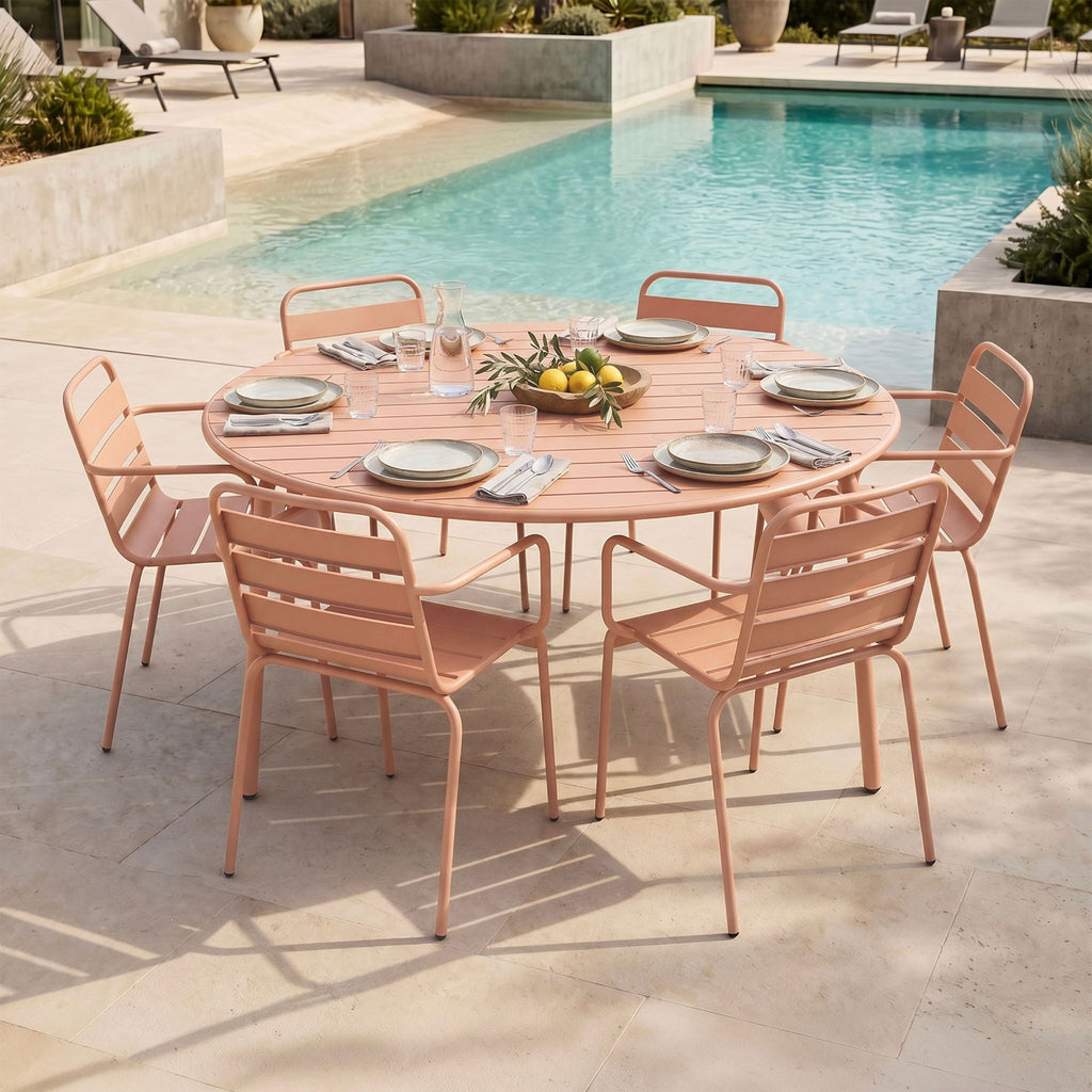 Baca - Ensemble Table Jardin + 6 Fauteuils En Métal - Terracotta