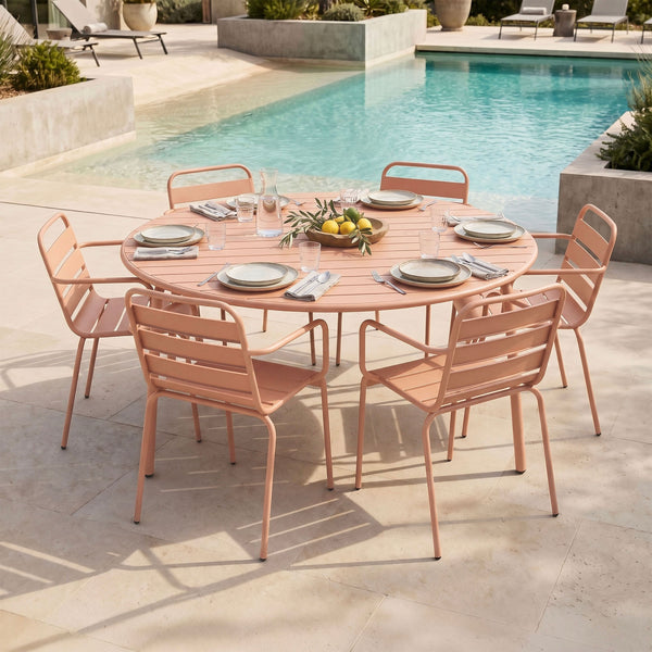 Baca - Ensemble Table Jardin + 6 Fauteuils En Métal - Terracotta