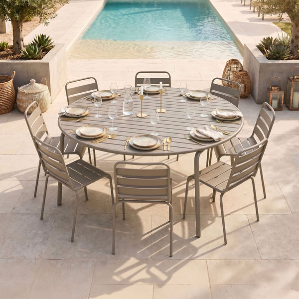 Baca - Garden Table + 8 Metal Chairs Set - Taupe
