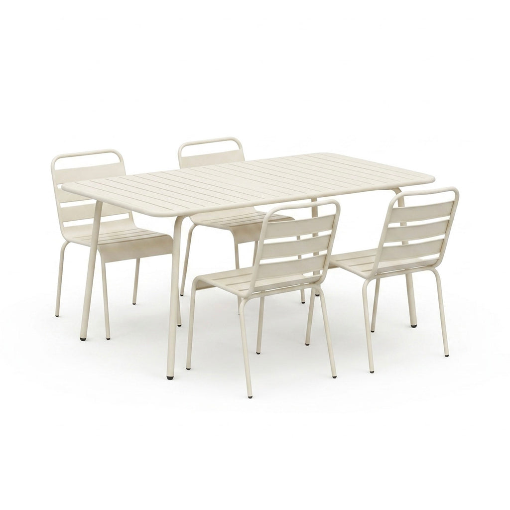 Baca - Ensemble Table De Jardin + 4 Chaises En Métal - Beige
