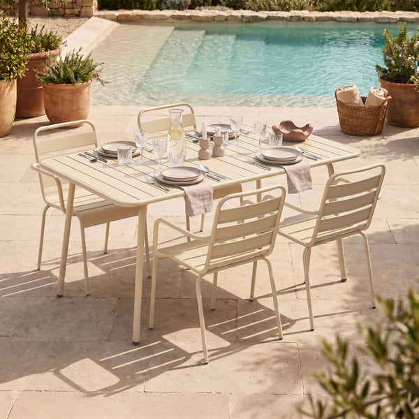 Baca - Garden Table Set + 4 Metal Armchairs - Cream