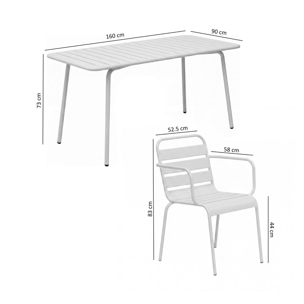 Baca - Conjunto Mesa de Jardín + 4 Sillones de Metal - Taupe