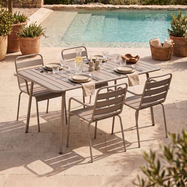 Baca - Garden Table + 4 Metal Armchairs Set - Taupe