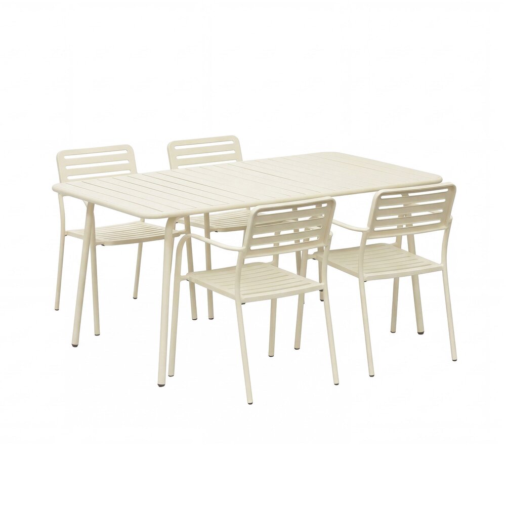 Baca - Table De Jardin + 4 Fauteuils Empilables En Métal - Beige