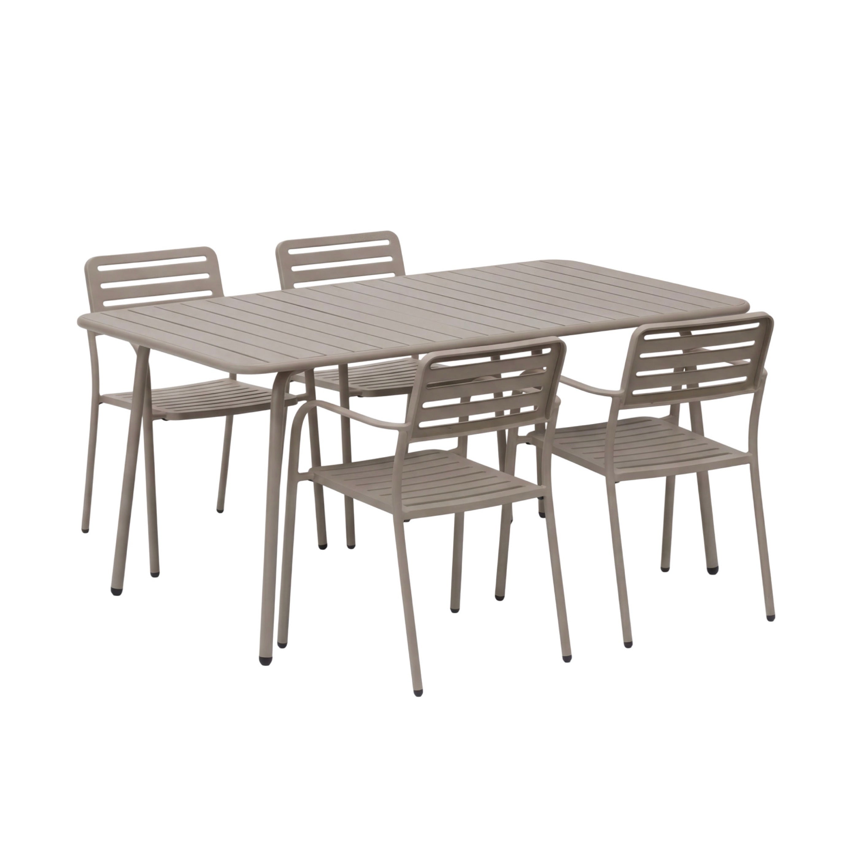 Baca - Garden Table + 4 Stackable Metal Armchairs - Taupe