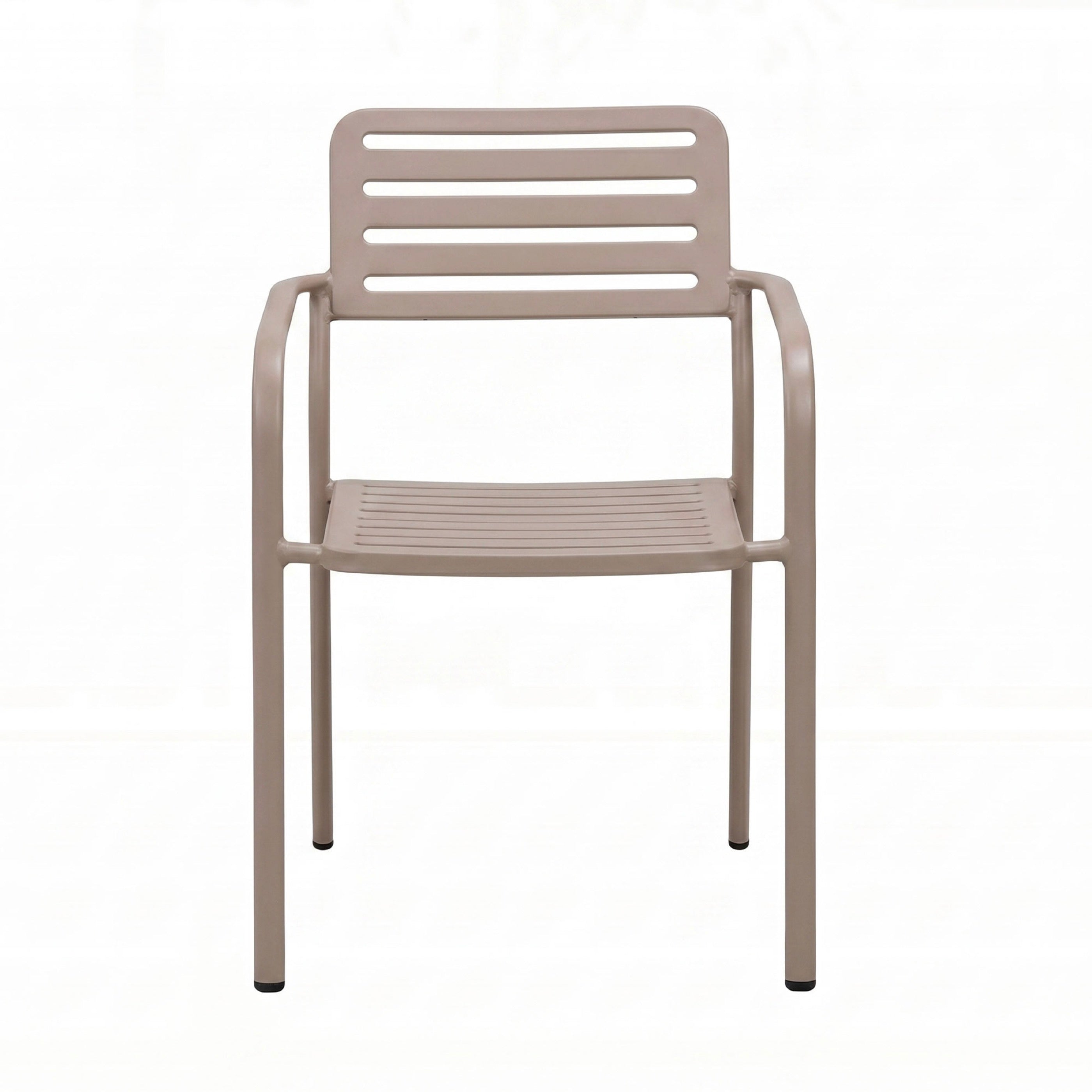 Baca - Garden Table + 4 Stackable Metal Armchairs - Taupe
