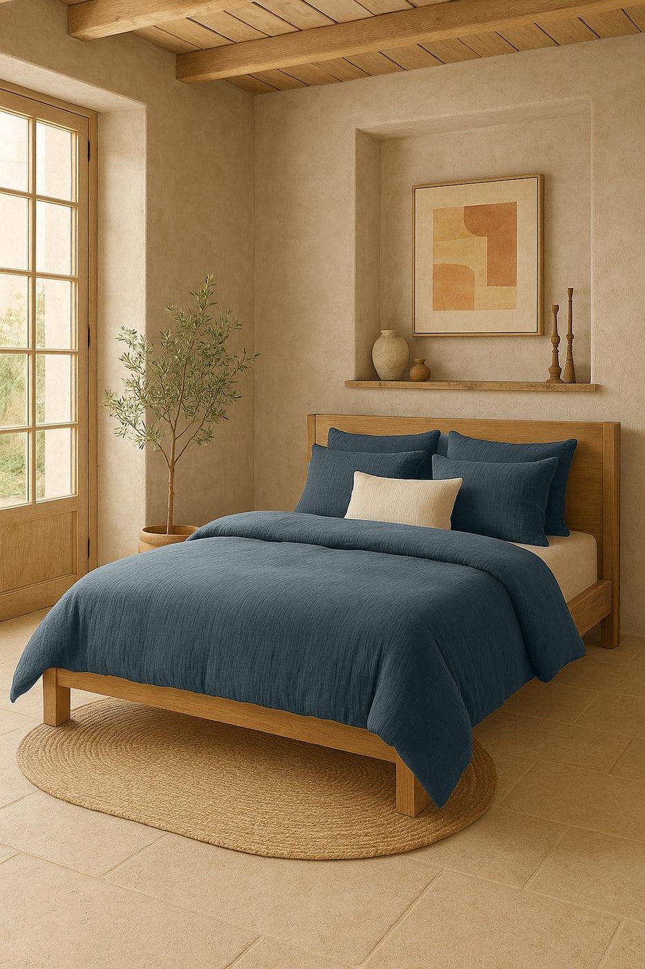 Pur - Federa Per Cuscino - 100% Garza Di Cotone Lavato - Blu Petrolio