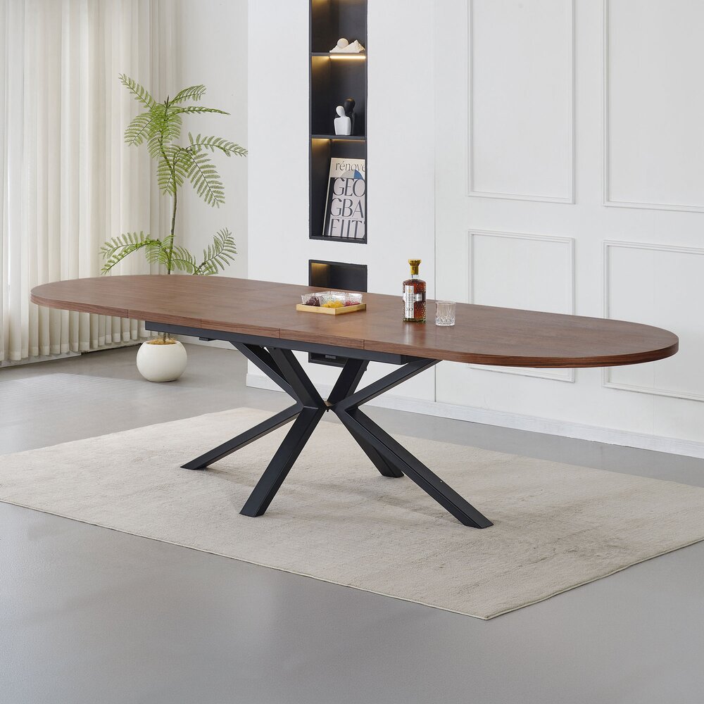 Venter - Mesa de comedor ovalada extensible - Nogal