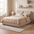Judith - Lit Coffre Avec Tête De Lit Effet Oreiller - Tissu - Beige