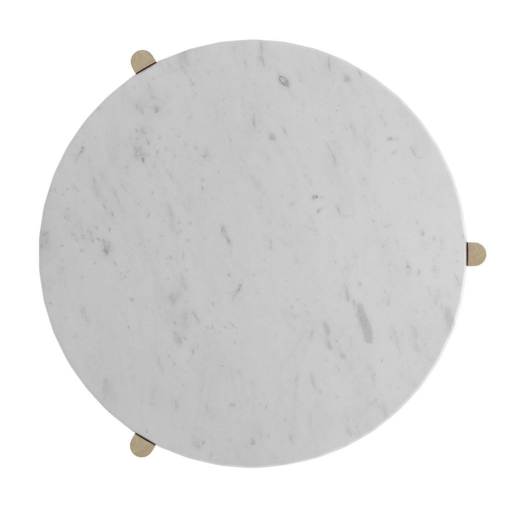 Table Basse Ronde - Manguier Et Marbre - Blanc