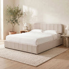 Aviala - Lit Coffre Latéral Avec Sommier + Tête De Lit - Velours - Beige