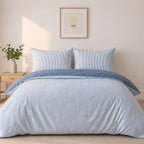 Milleray - Parures De Lit + 2 Taies - Mini-Seersucker Rayé - Polyester - Bleu Denim