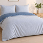 Milleray - Parures De Lit + 2 Taies - Mini-Seersucker Rayé - Polyester - Bleu Denim