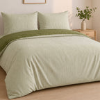 Milleray - Bedding Sets + 2 Pillowcases - Striped Mini-Seersucker - Polyester - Olive Green