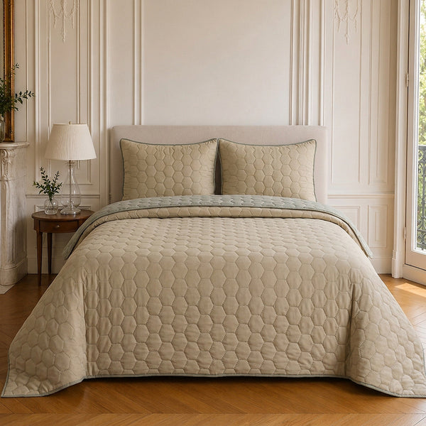 Nazim - Couvre Lit - Dessus De Lit Couvre-Lit Matelassé Réversible - Polyester - Beige