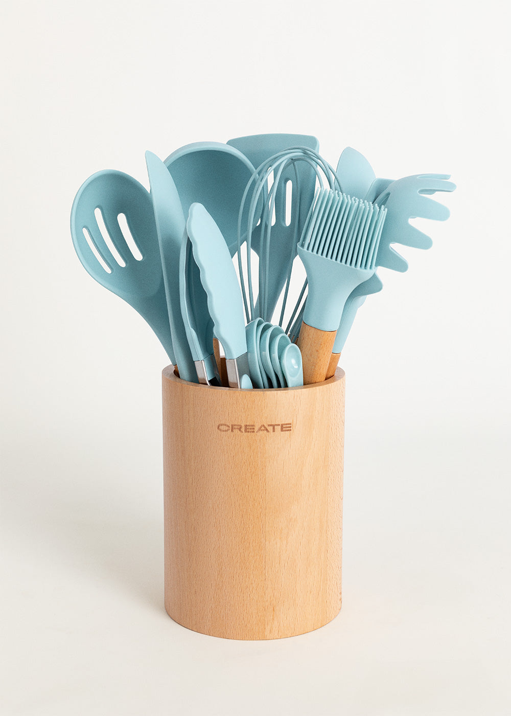 Kitchenware Studio - Ustensiles De Cuisine En Silicone & Bois - Bleu Pastel