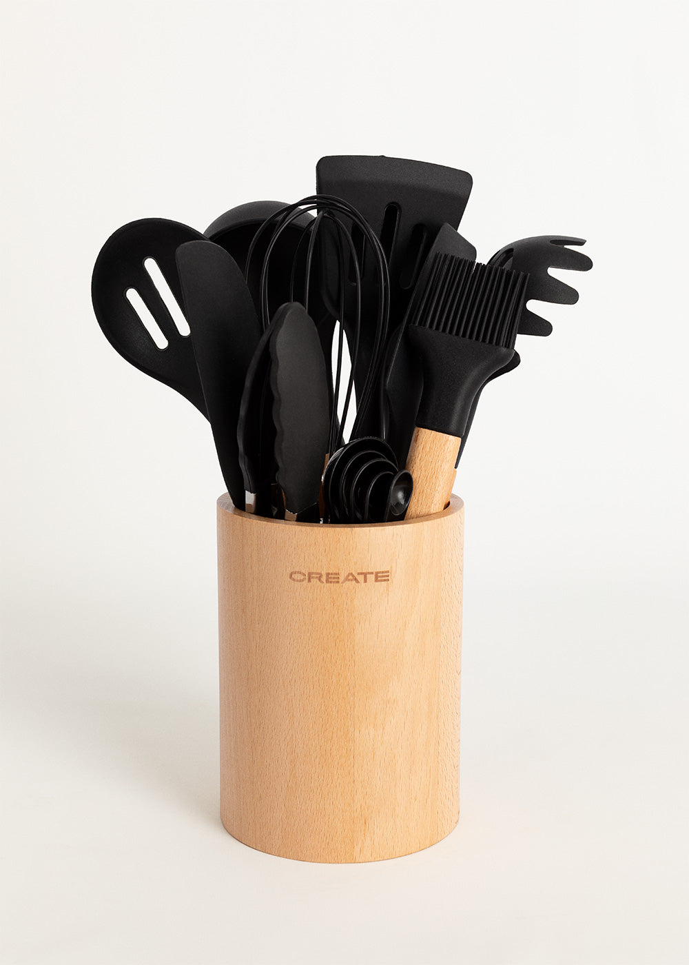 Kitchenware Studio - Ustensiles De Cuisine En Silicone & Bois - Noir