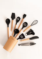 Kitchenware Studio - Ustensiles De Cuisine En Silicone & Bois - Noir