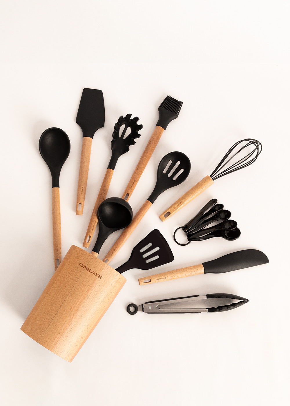 Kitchenware Studio - Ustensiles De Cuisine En Silicone & Bois - Noir
