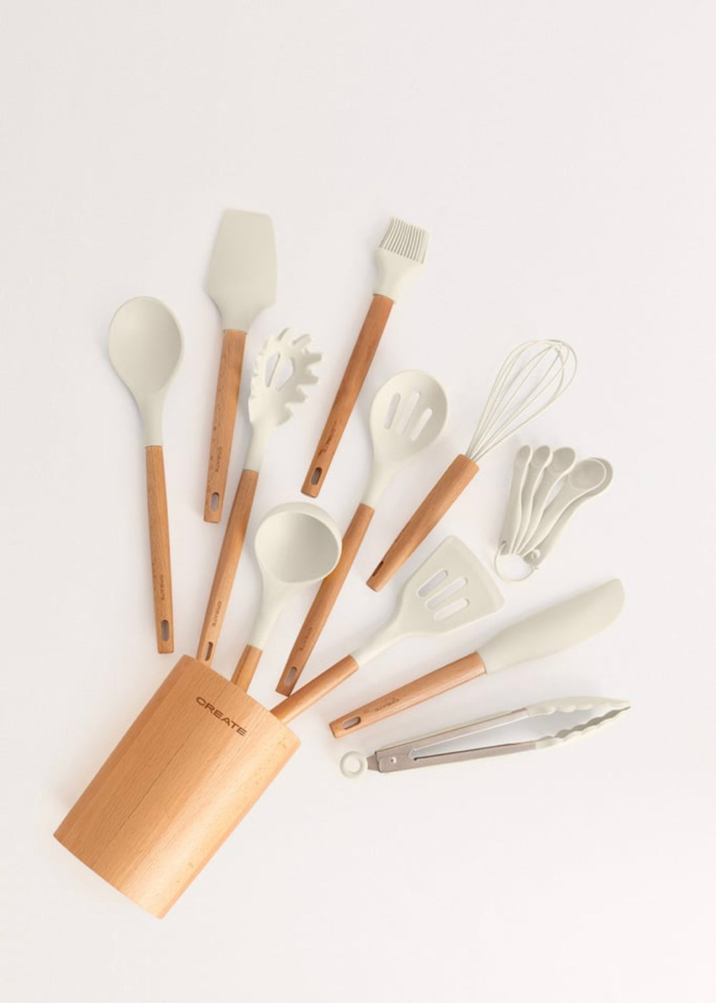 Kitchenware Studio - Silicone and Wooden Kitchen Utensils - Off-White
