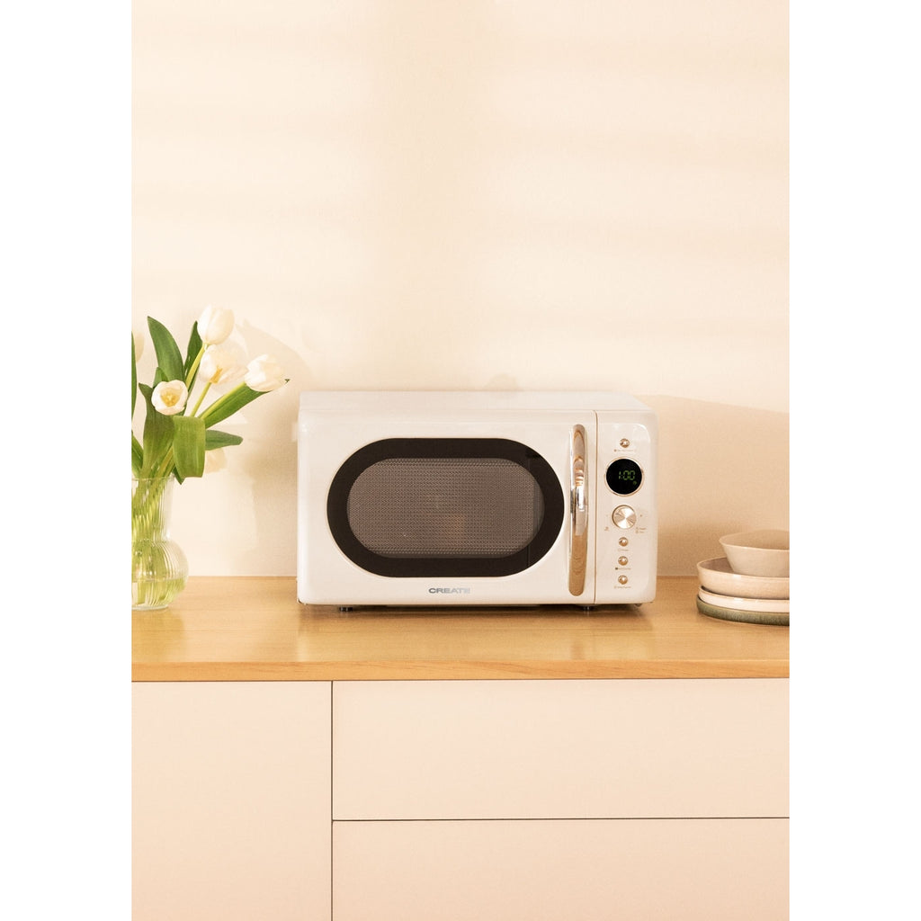 Retro Microwave - 900W Digital Grill Microwave - Off-White