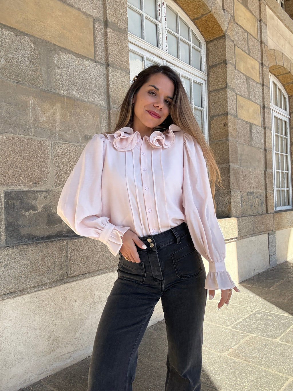 Blouse Brune Doux Rose