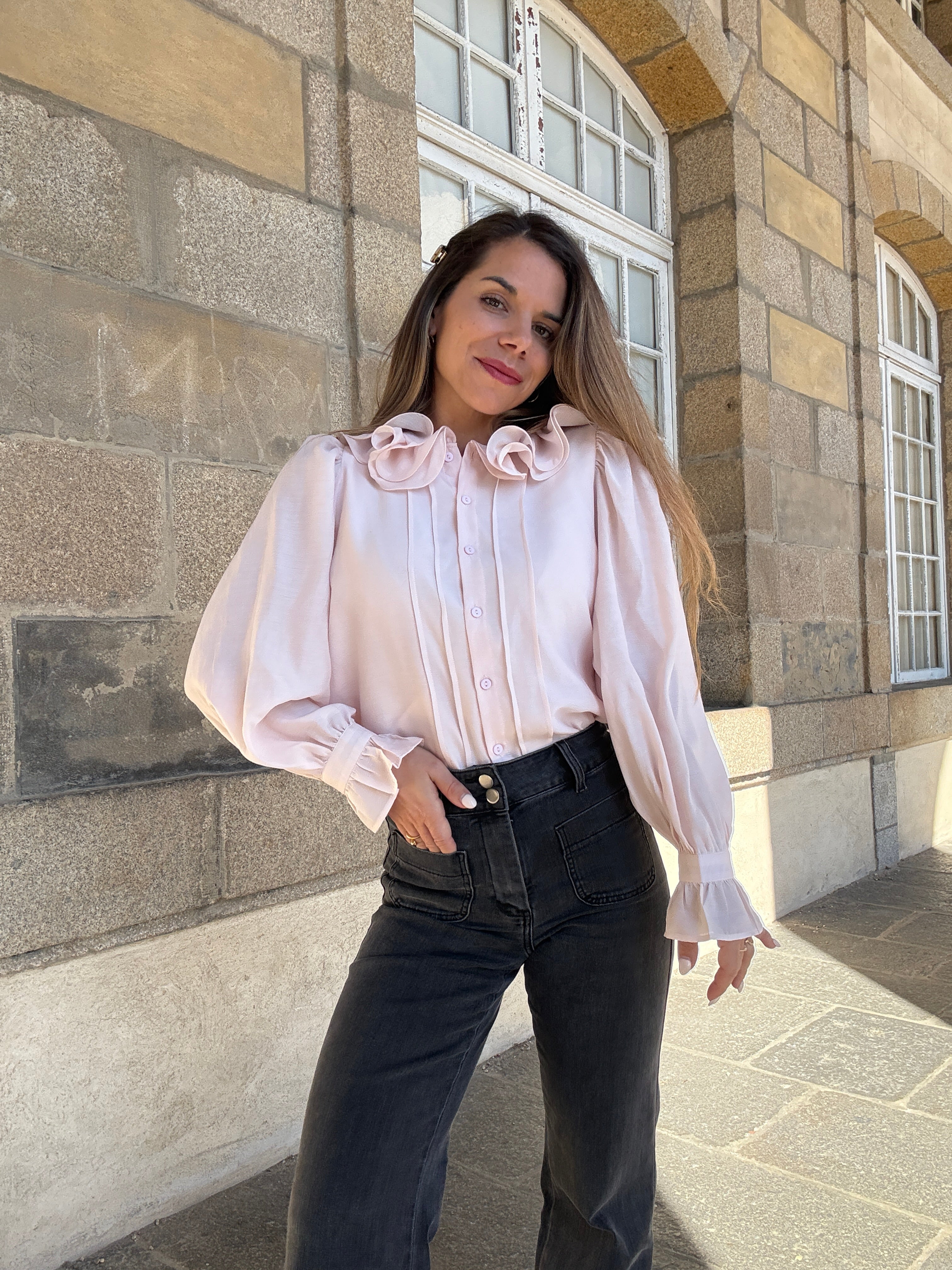 Blouse Brune Doux Rose