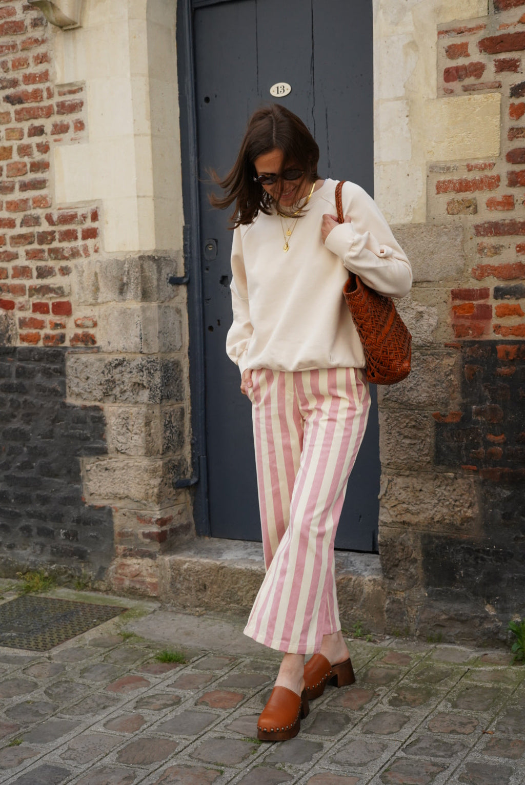 Pantalon Hubert Rayure Rose/Écru