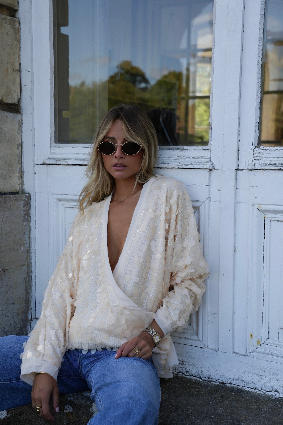 Pailletten-Cardigan Evy - Crème