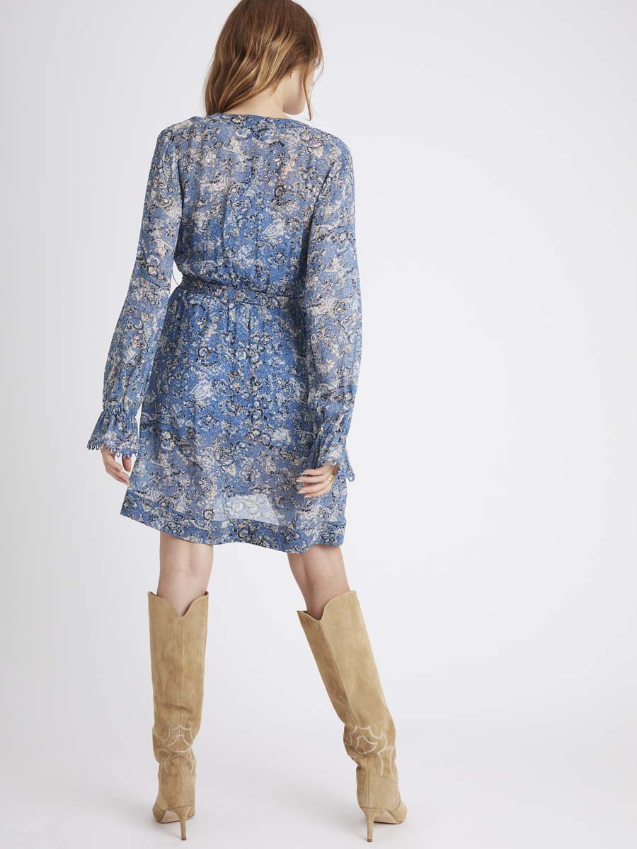 Berenice - Short Asymmetric Printed Dress - Bleu Peninsula