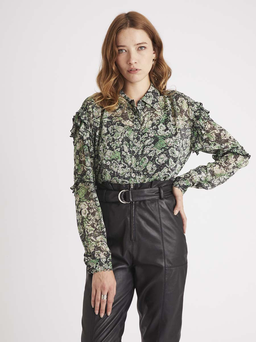 Berenice - Blouse Imprimé Volants - Green Peninsula