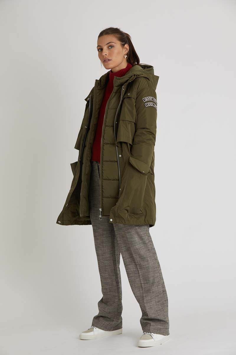 Berenice - Parka Unie Bi Color Artwork - Olive