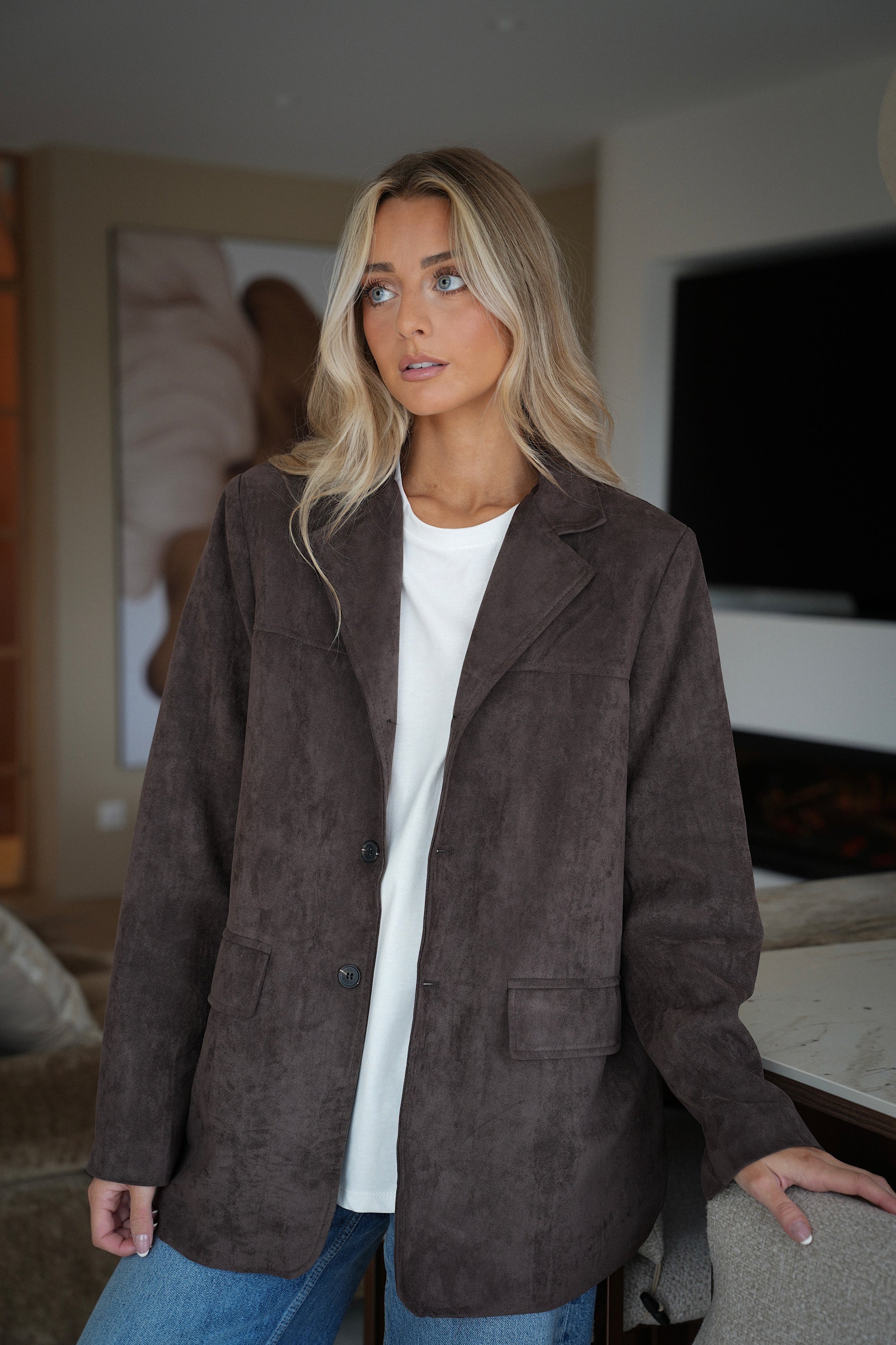 Trecy Suede Blazer - Chocolate