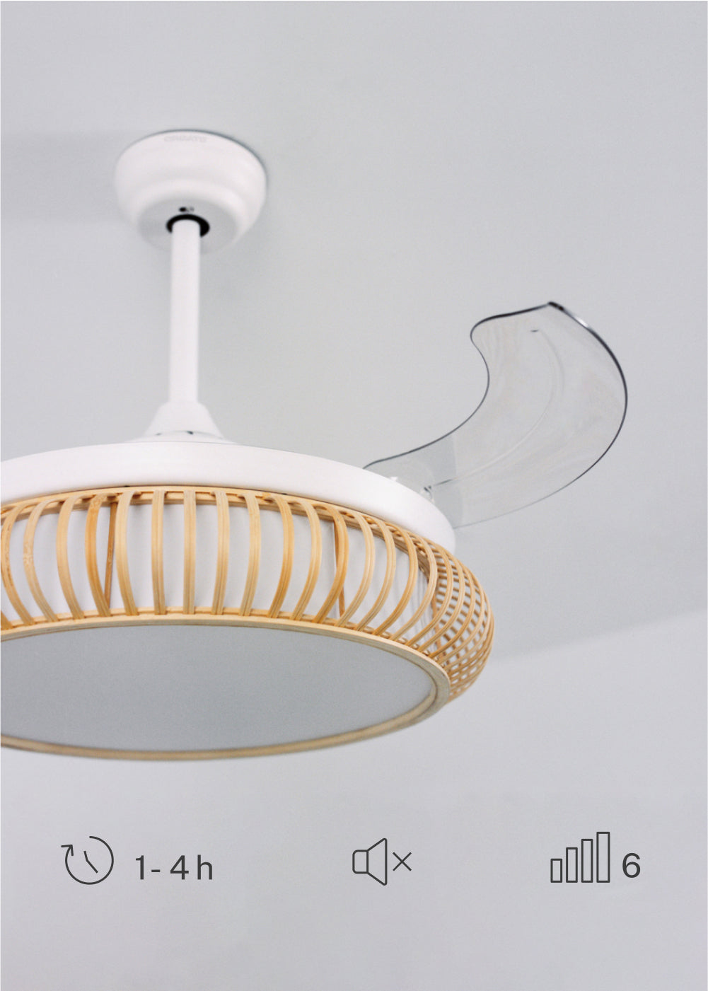 Wind Clear Rattan M - Ventilador De Techo Silencioso Aspas Retráctiles Con Iluminación LED - Ovalado