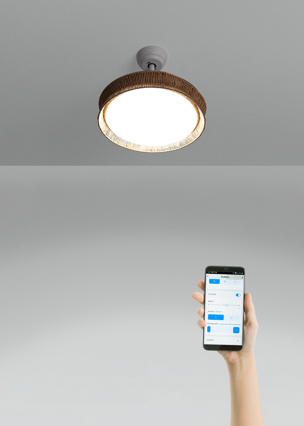 Wind Clear Rattan M - Ventilateur De Plafond Silencieux Lames Rétractables Avec Éclairage LED - Avec Wifi - Tressé