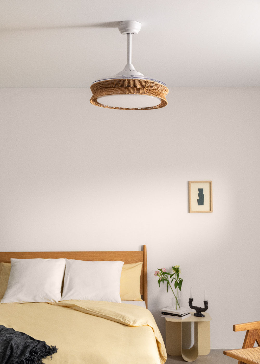 Wind Clear Rattan M - Ventilateur De Plafond Silencieux Lames Rétractables Avec Éclairage LED - Avec Wifi - Tressé