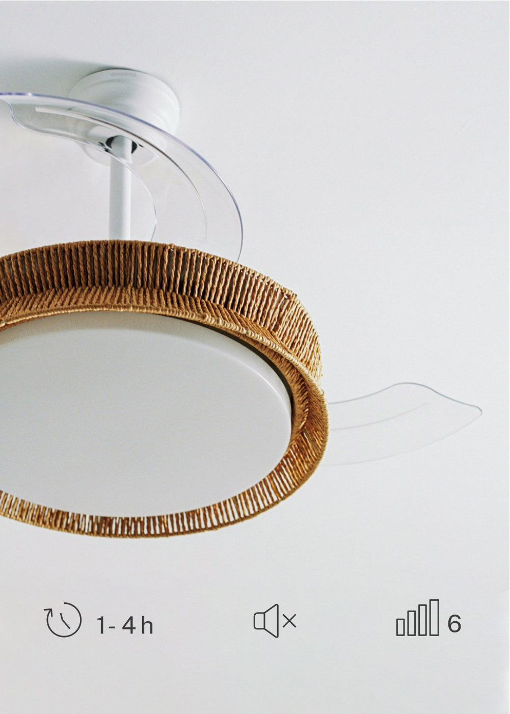 Wind Clear Rattan M - Ventilateur De Plafond Silencieux Lames Rétractables Avec Éclairage LED - Avec Wifi - Tressé