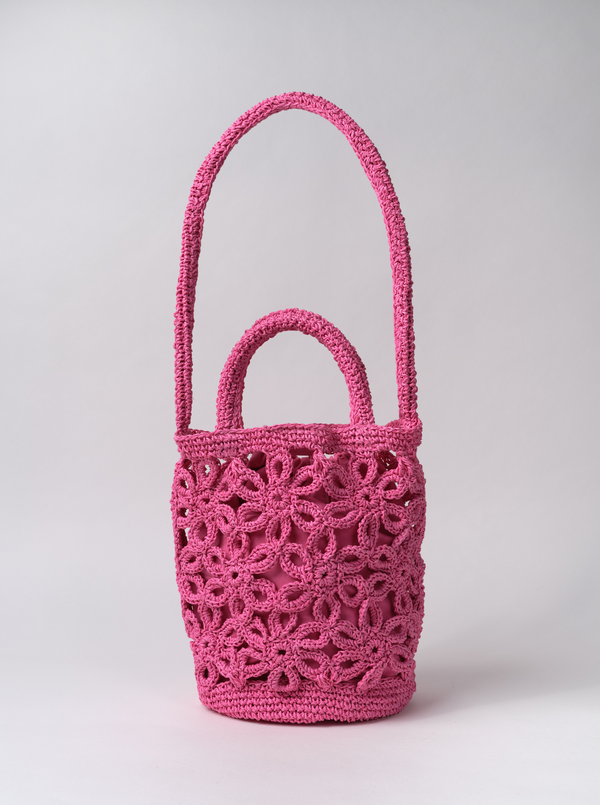Bolso Flor Rafia Rosa