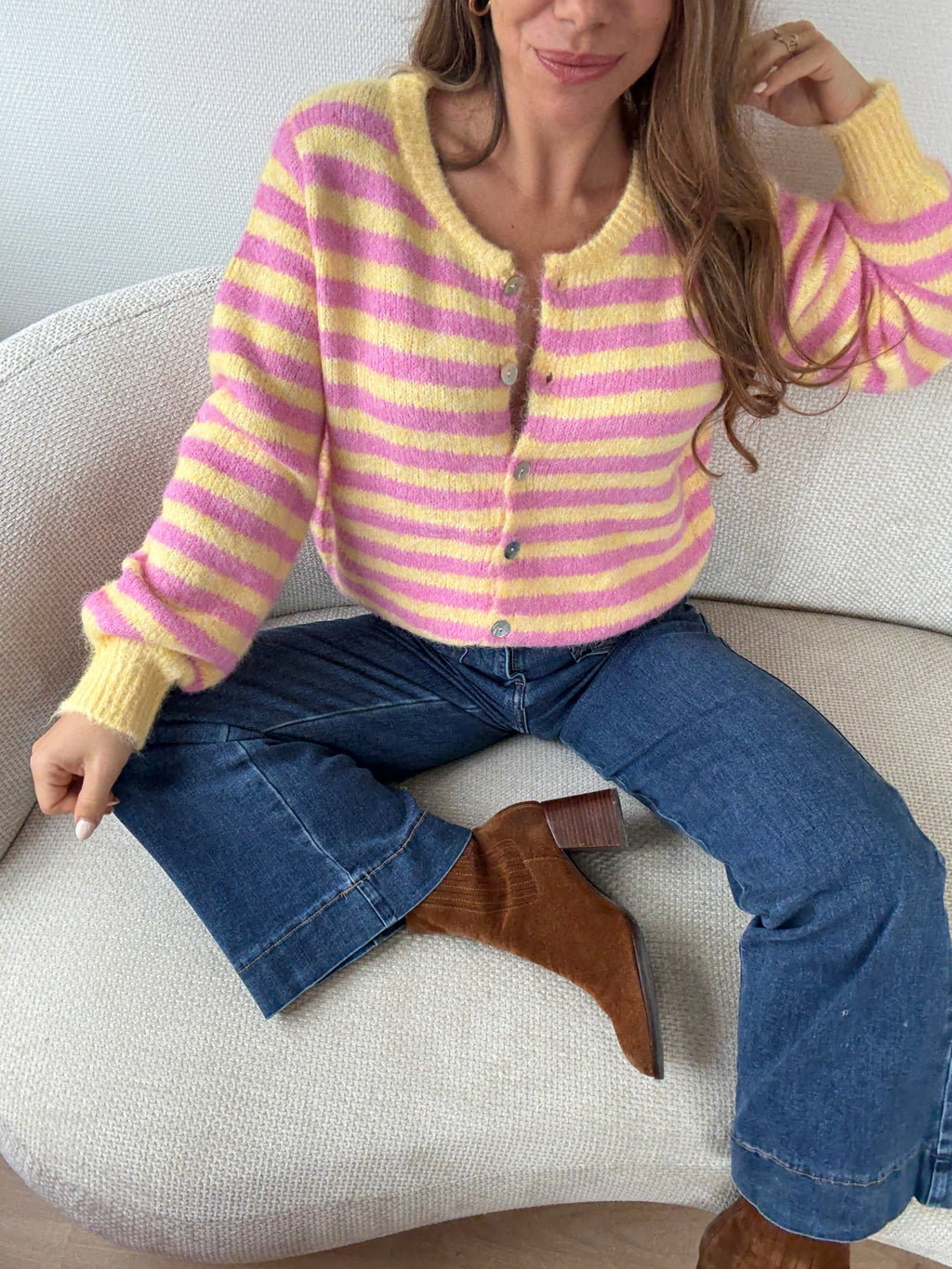Cardigan Solela Rose Et Jaune