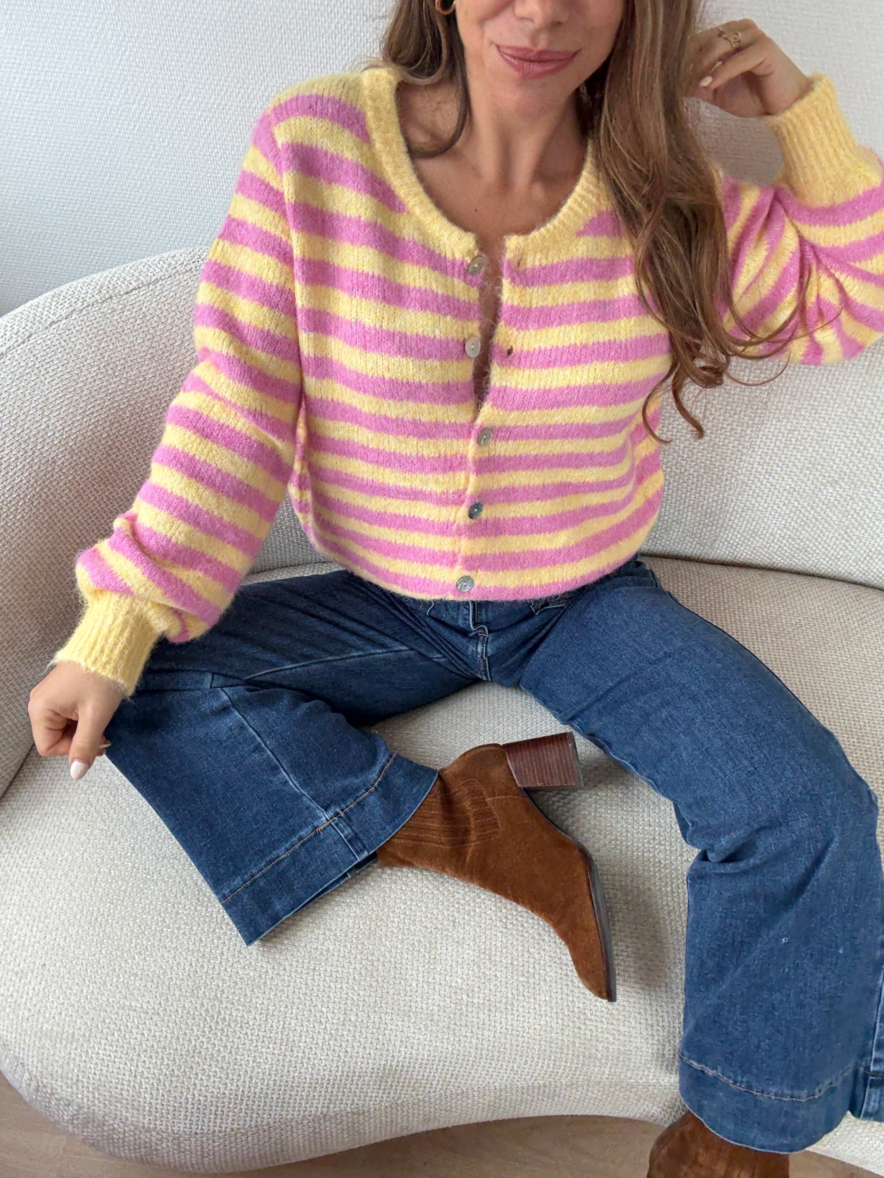 Cardigan Solela Rose Et Jaune