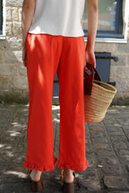 Gauthier Ruffled Trousers Red Denim