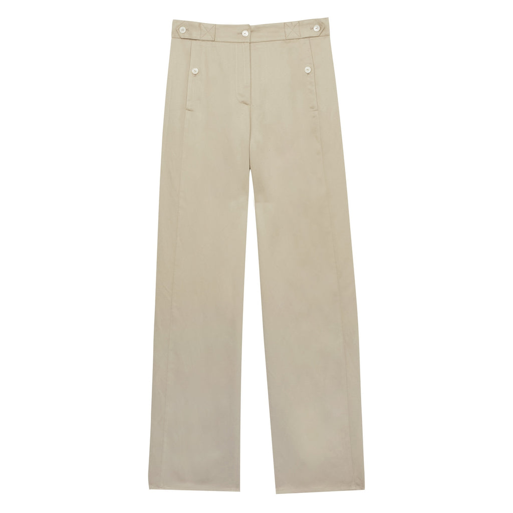 Ines De La Fressange – Pantalon Piotr - Doré, pantaloni ampi beige chiaro in cotone, vista frontale su sfondo bianco