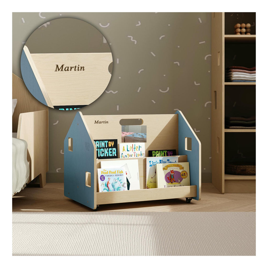 Estantería Infantil Doble Cara Con Ruedas – Azul Claro